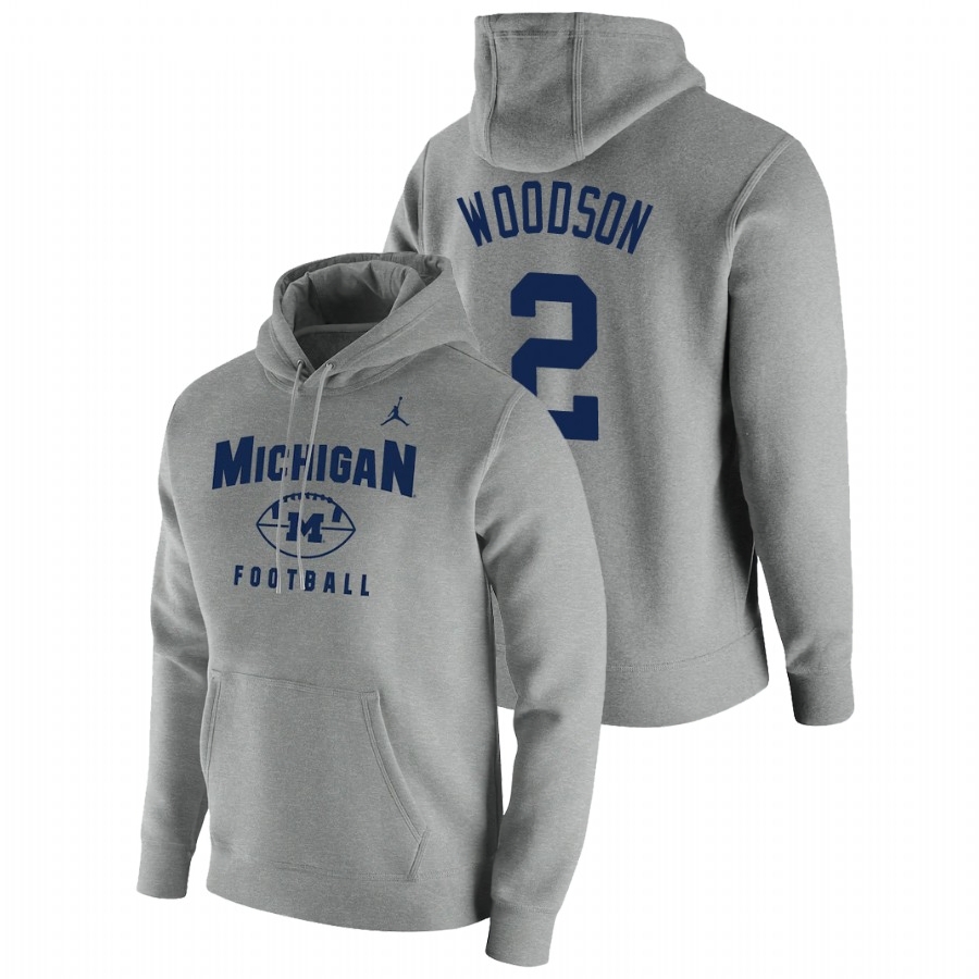 Michigan Wolverines Men's NCAA Charles Woodson #2 Gray Oopty Oop Pullover College Football Hoodie YIO7849XY